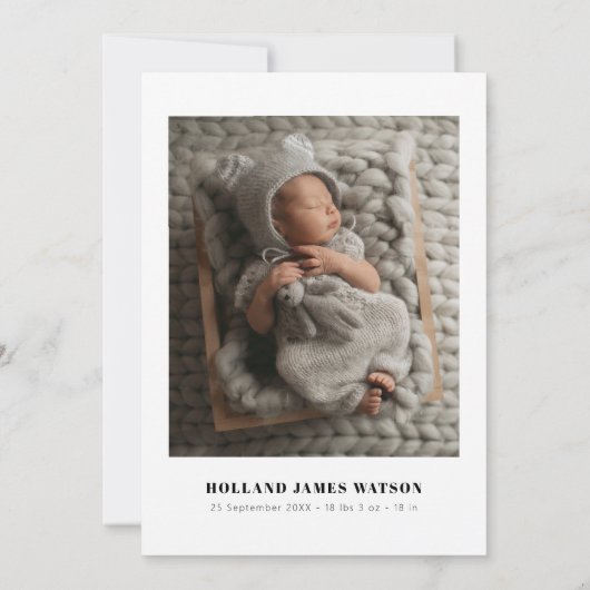 ミニマルシンプルリスト2フォトベビー誕生 案内状 (裏面)