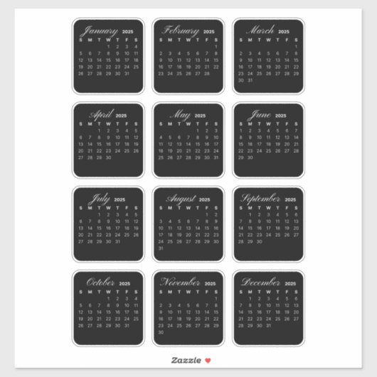 ミニマルシンプルリスト2025年カレンダー月 シール (シート)