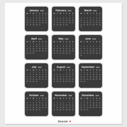 ミニマルシンプルリスト2025年カレンダー月 シール (シート)