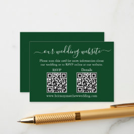 ミニマルシンプルリスト2 QRウェディングRSVP詳細緑 エンクロージャーカード