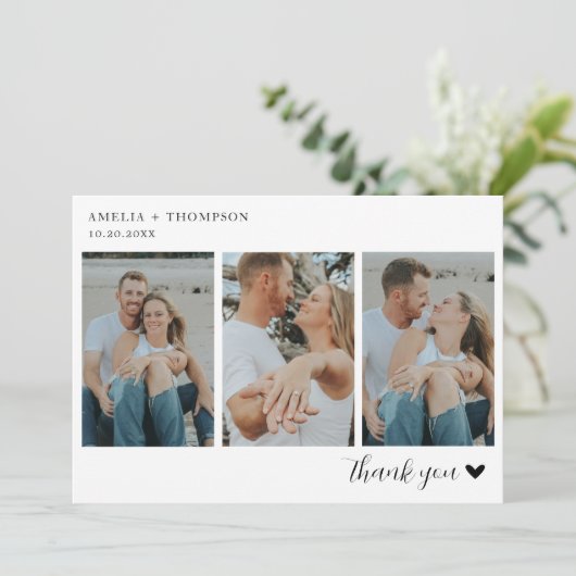 ミニマルシンプルリスト3ハート付き結婚写真 サンキューカード (スタンド正面)