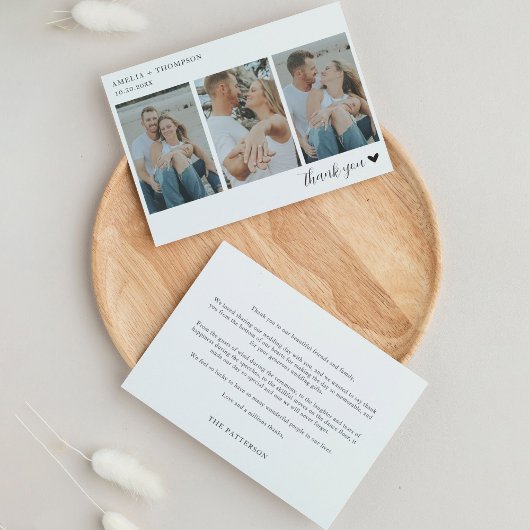 ミニマルシンプルリスト3ハート付き結婚写真 サンキューカード