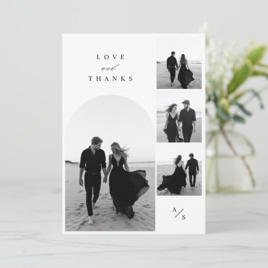 ミニマルシンプルリスト4フォト結婚ズ サンキューカード (スタンド正面)