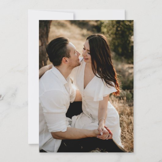 ミニマルシンプルリスト|ダークセージ写真日付を保存 セーブザデート (裏面)