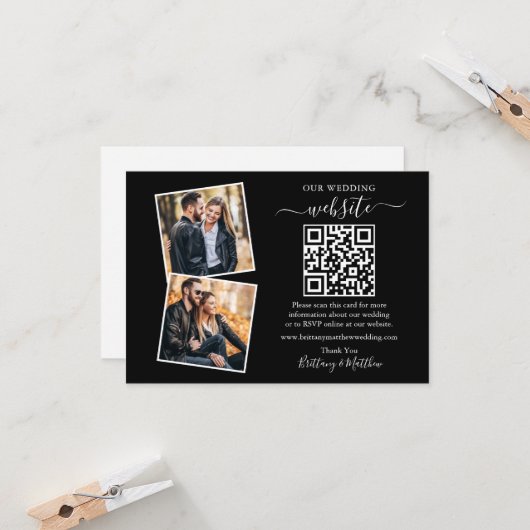 ミニマルシンプルリストBlack 2フォト結婚のウェブサイトQR カード (正面/裏面インサイチュ)