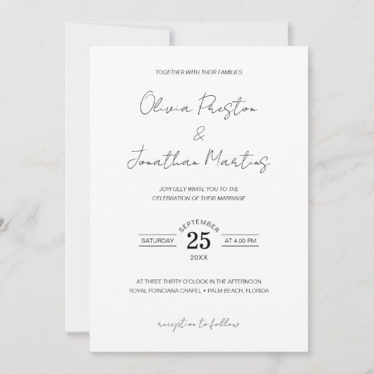 ミニマルシンプルリストQRコードアーチフレームフォト結婚ズ 招待状 (正面)