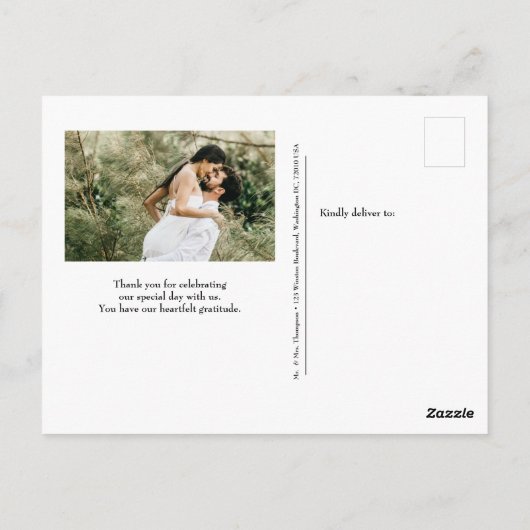 ミニマルシンプルリストThank You Scriptの結婚写真 ポストカード (裏面)