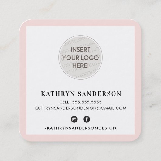 ミニマルシンプルロゴ赤面ピンク感謝していユー スクエア名刺 (裏面)