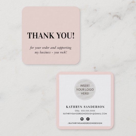 ミニマルシンプルロゴ赤面ピンク感謝していユー スクエア名刺 (正面/裏面)