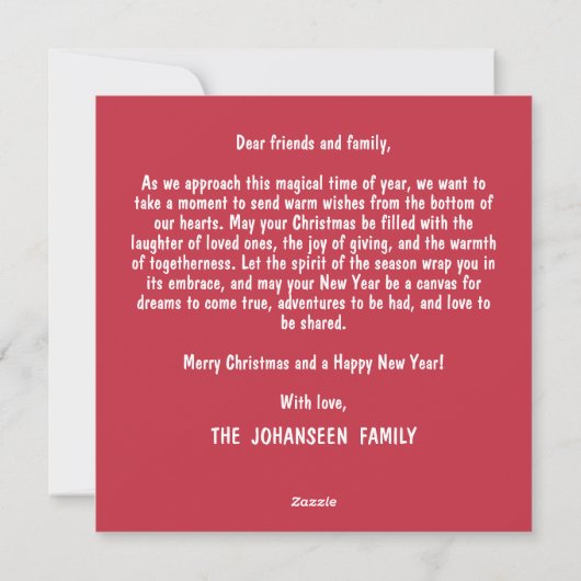 ミニマルシンプルヴィンテージレッドはっきりしたハッピーホリデー シーズンカード (裏面)