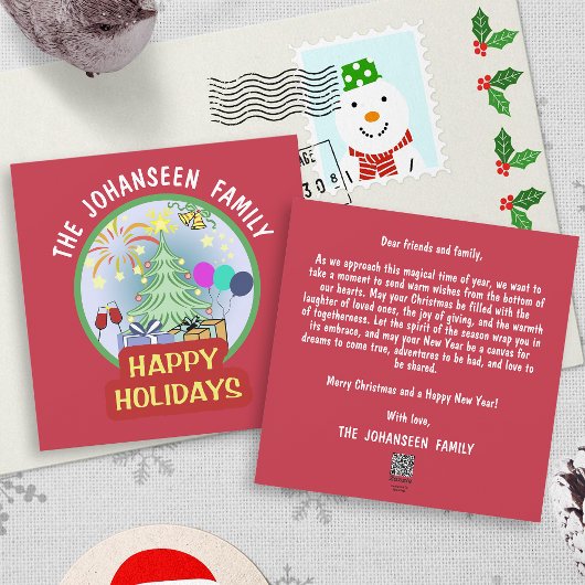 ミニマルシンプルヴィンテージレッドはっきりしたハッピーホリデー シーズンカード