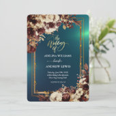 ミニマルシンプル主義かわいい緑のバラ、金ゴールドフレーム 招待状 (スタンド正面)