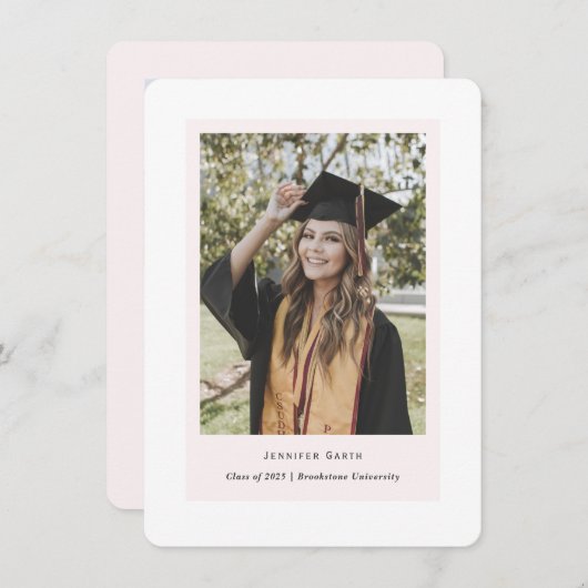 ミニマルシンプル主義のシック写真卒業 案内状 (正面/裏面)