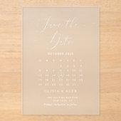 ミニマルシンプル主義のホワイトウェディング日付を保存 アクリル招待状 (正面)