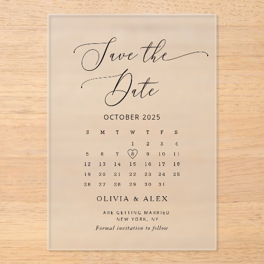 ミニマルシンプル主義のホワイトウェディング日付を保存 アクリル招待状 (正面)