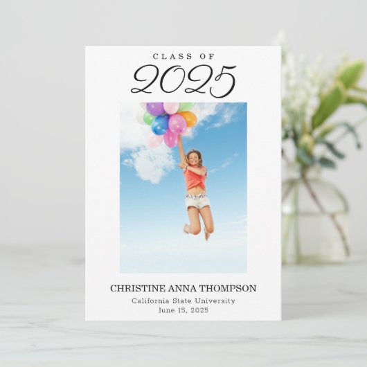 ミニマルシンプル主義の写真卒業発表 案内状 (スタンド正面)