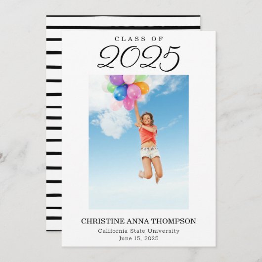 ミニマルシンプル主義の写真卒業発表 案内状 (正面/裏面)