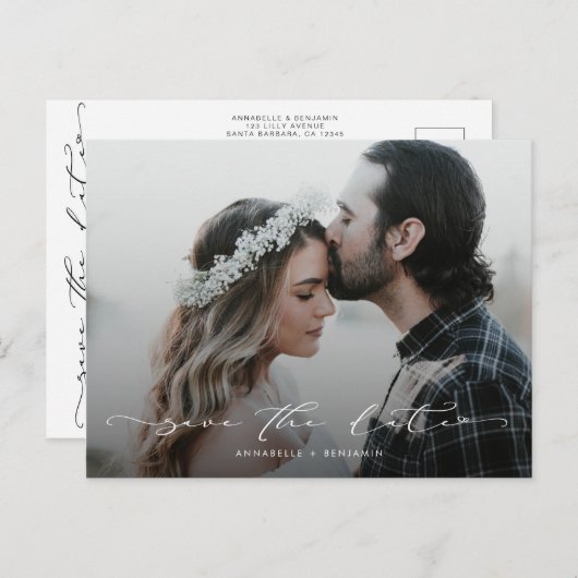 ミニマルシンプル主義の写真結婚式の日付を保存 ポストカード (正面/裏面)