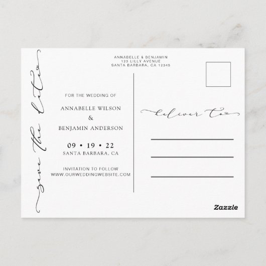 ミニマルシンプル主義の写真結婚式の日付を保存 ポストカード (裏面)