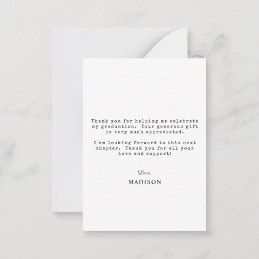 ミニマルシンプル主義の卒業写真ありがとう ノートカード (裏面)
