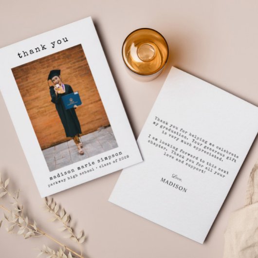 ミニマルシンプル主義の卒業写真ありがとう ノートカード