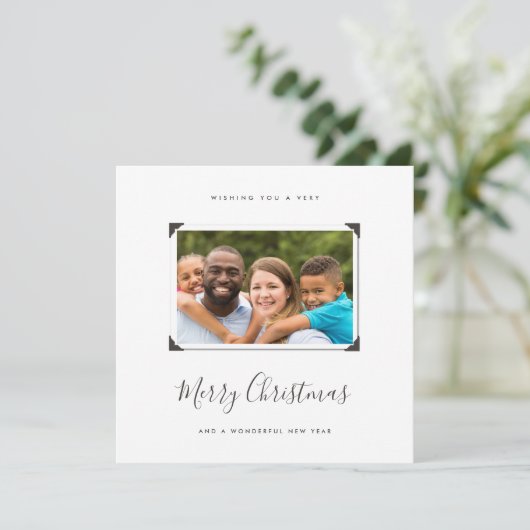 ミニマルシンプル主義の家族の写真メリークリスマス シーズンカード (スタンド正面)