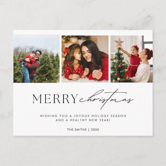 ミニマルシンプル主義の家族の写真メリークリスマス シーズンポストカード (正面)