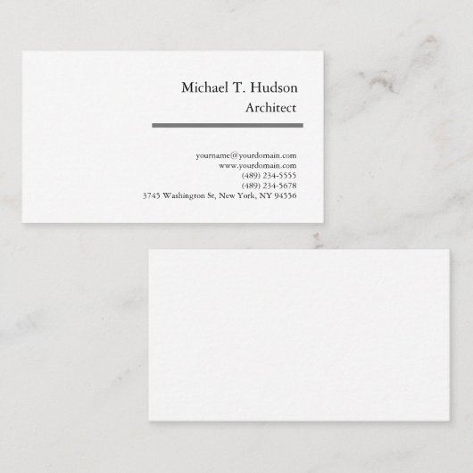 ミニマルシンプル主義の平野クラシカル建築家ホワイト 名刺 (正面/裏面)