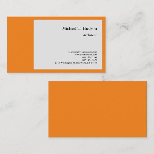 ミニマルシンプル主義の建築家グレーオレンジ 名刺 (正面/裏面)