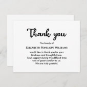 ミニマルシンプル主義の白黒の葬儀記念碑 サンキューカード (正面/裏面)