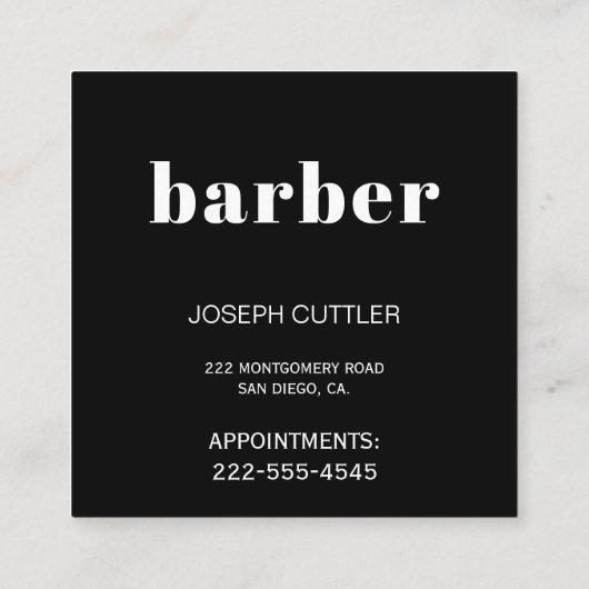 ミニマルシンプル主義の白黒理容師スタイリスト スクエア名刺 (裏面)