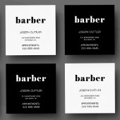 ミニマルシンプル主義の白黒理容師スタイリスト スクエア名刺