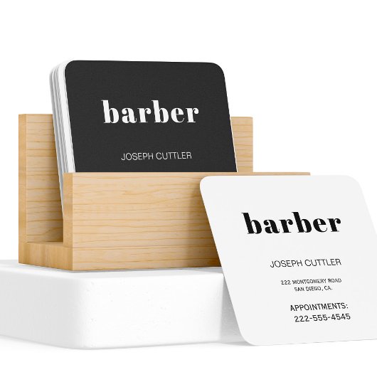 ミニマルシンプル主義の白黒理容師スタイリスト スクエア名刺