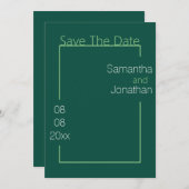 ミニマルシンプル主義の緑の結婚式の日付を保存 招待状 (正面/裏面)