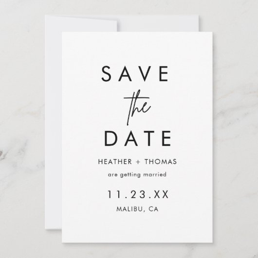 ミニマルシンプル主義の非フォトウェディング日付を保存 セーブザデート (正面)