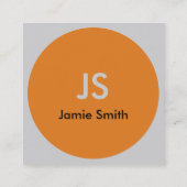 ミニマルシンプル主義オレンジドットイニシャルブラックグレー スクエア名刺 (裏面)