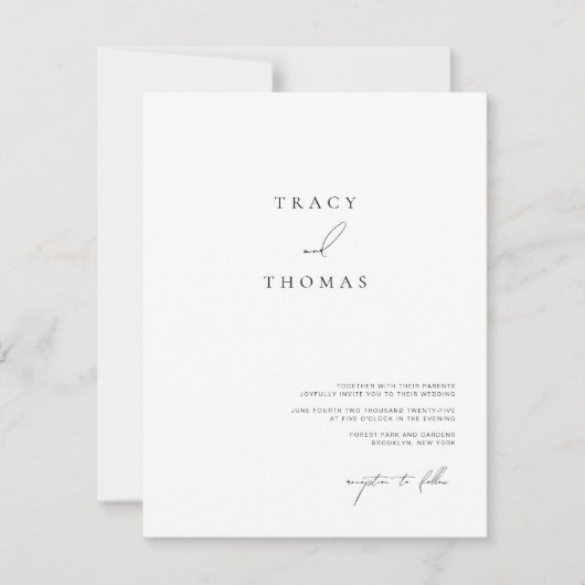 ミニマルシンプル主義シック結婚式招待状 招待状 (正面)