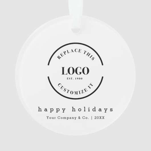 ミニマルシンプル主義ハッピーホリデーカスタムズのロゴ オーナメント (裏面)