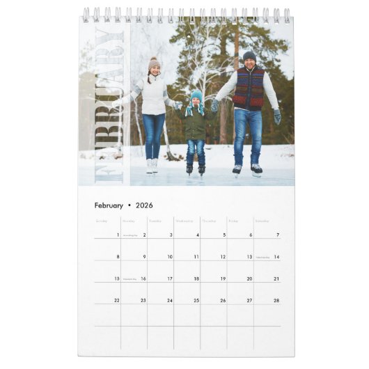 ミニマルシンプル主義フォトカカッコいいースタイポグラフィ カレンダー (2月 2026)