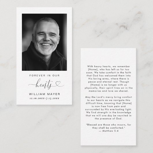 ミニマルシンプル主義フォト葬儀祈りの言葉カード 名刺 (正面/裏面)