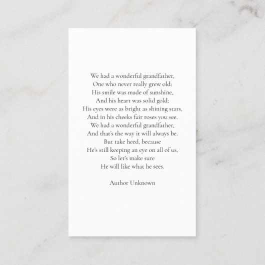 ミニマルシンプル写真記念悔やみや弔慰 名刺 (裏面)