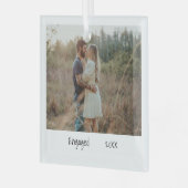 ミニマルシンプル婚約写真婚約した ガラスオーナメント (正面左)