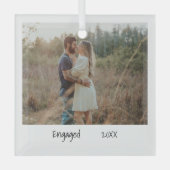 ミニマルシンプル婚約写真婚約した ガラスオーナメント (正面)