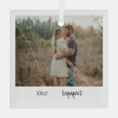 ミニマルシンプル婚約写真婚約した ガラスオーナメント (裏面)