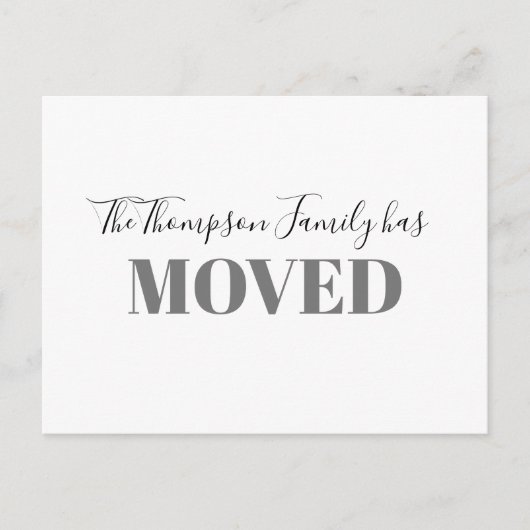 ミニマルシンプル引っ越しました移動予算 案内ポストカード (正面)