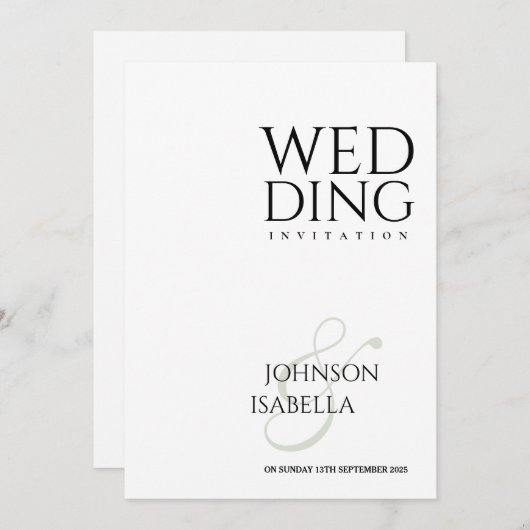 ミニマルシンプル文字のみ結婚式招待状 招待状 (正面/裏面)
