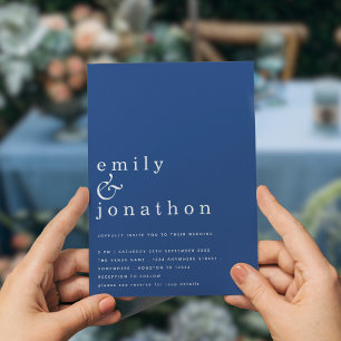 ミニマルシンプル文字QRコードブルー結婚ズ 招待状