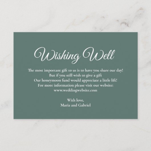 ミニマルシンプル望み。ほこりっぽいグリーン結婚ズ エンクロージャーカード (正面)