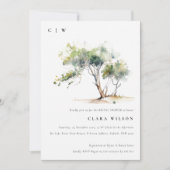 ミニマルシンプル水カラーツリーブライダルシャワー 招待状 (正面)