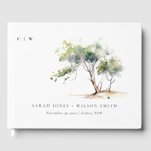 ミニマルシンプル水彩植物樹結婚林 ゲストブック (正面)